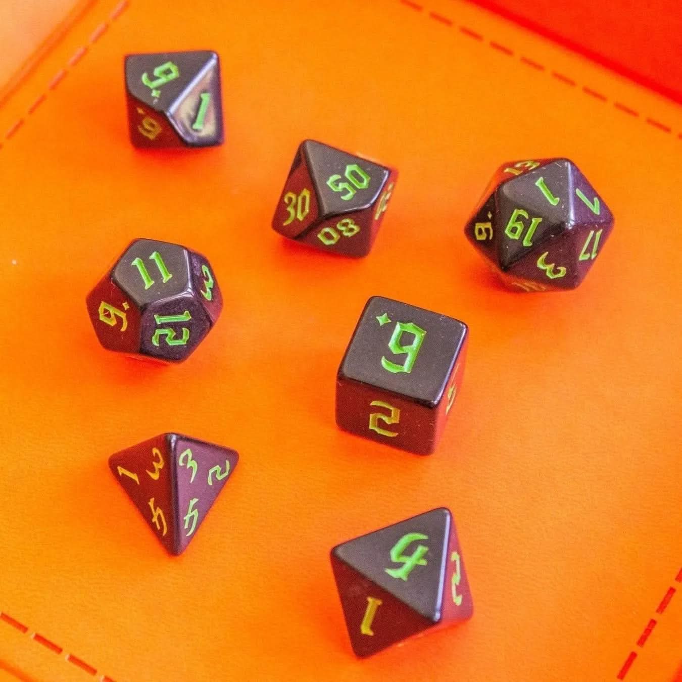 Black Witch With Green Scratching Dice Set - Mystery Dice Goblin