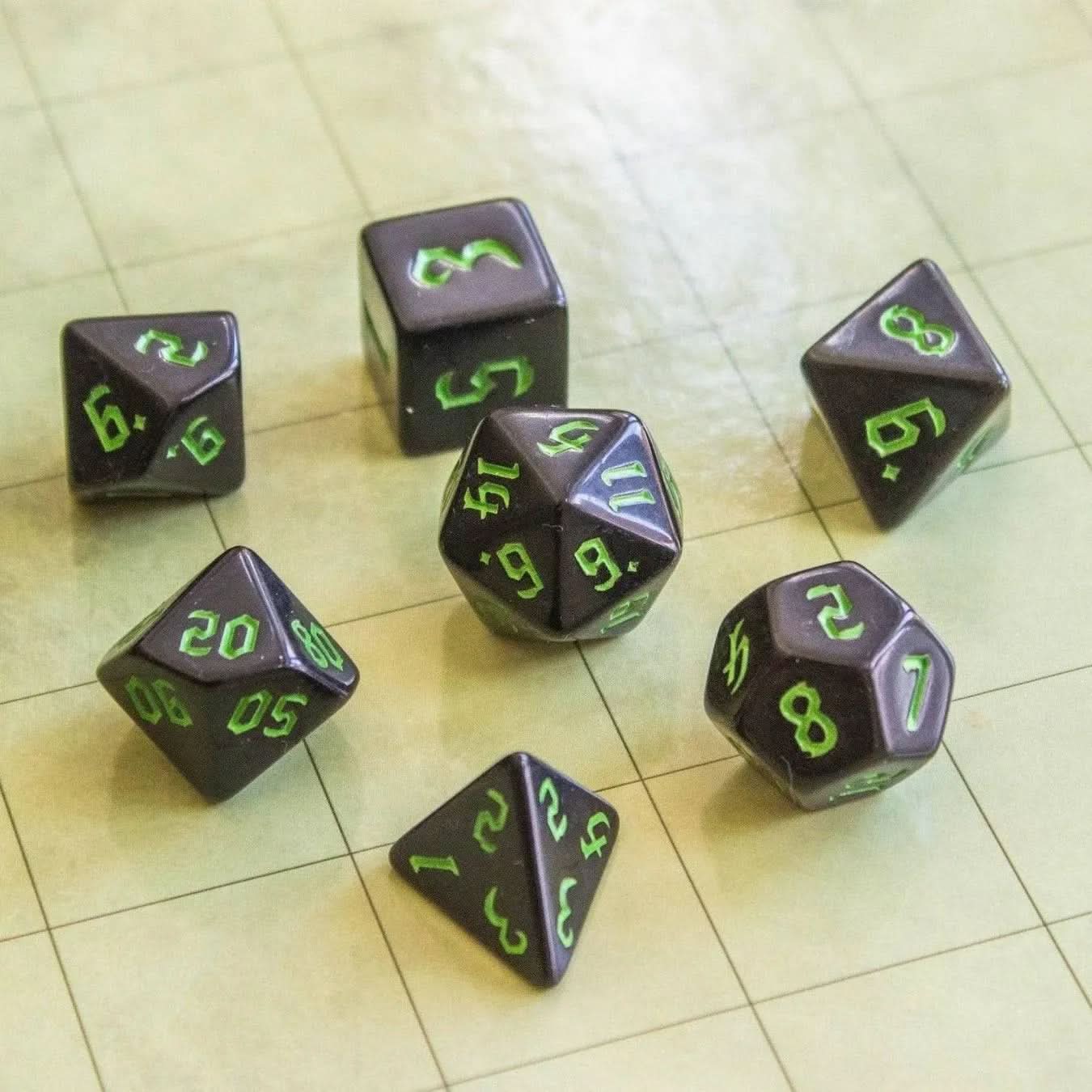 Black Witch With Green Scratching Dice Set - Mystery Dice Goblin