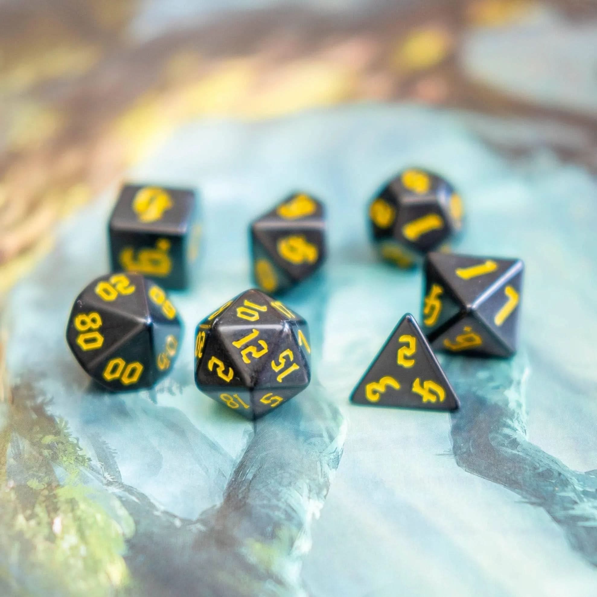 Black Witch With Yellow Scratching Dice Set - Mystery Dice Goblin