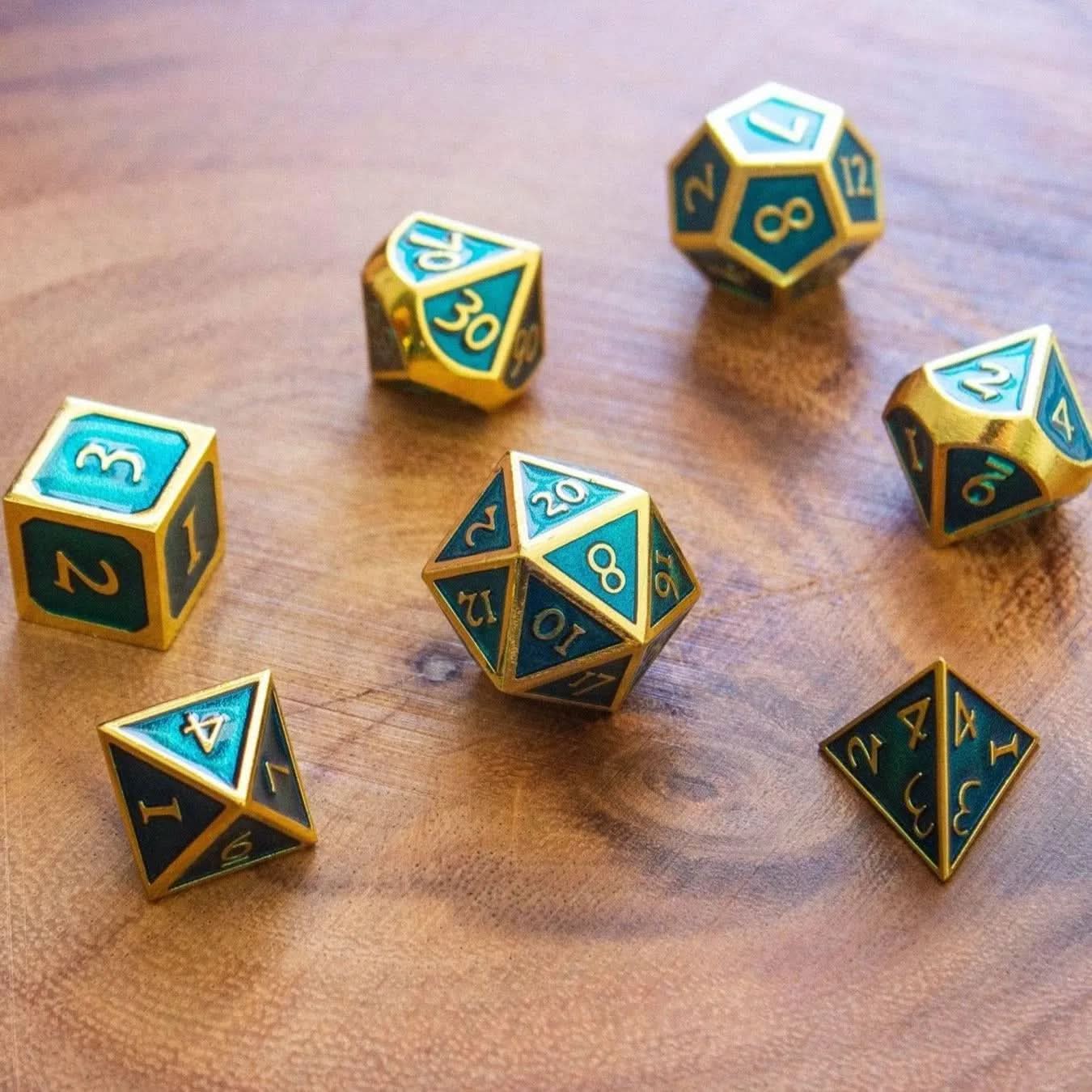 Blue and Gold Metal Dice Set - Mystery Dice Goblin