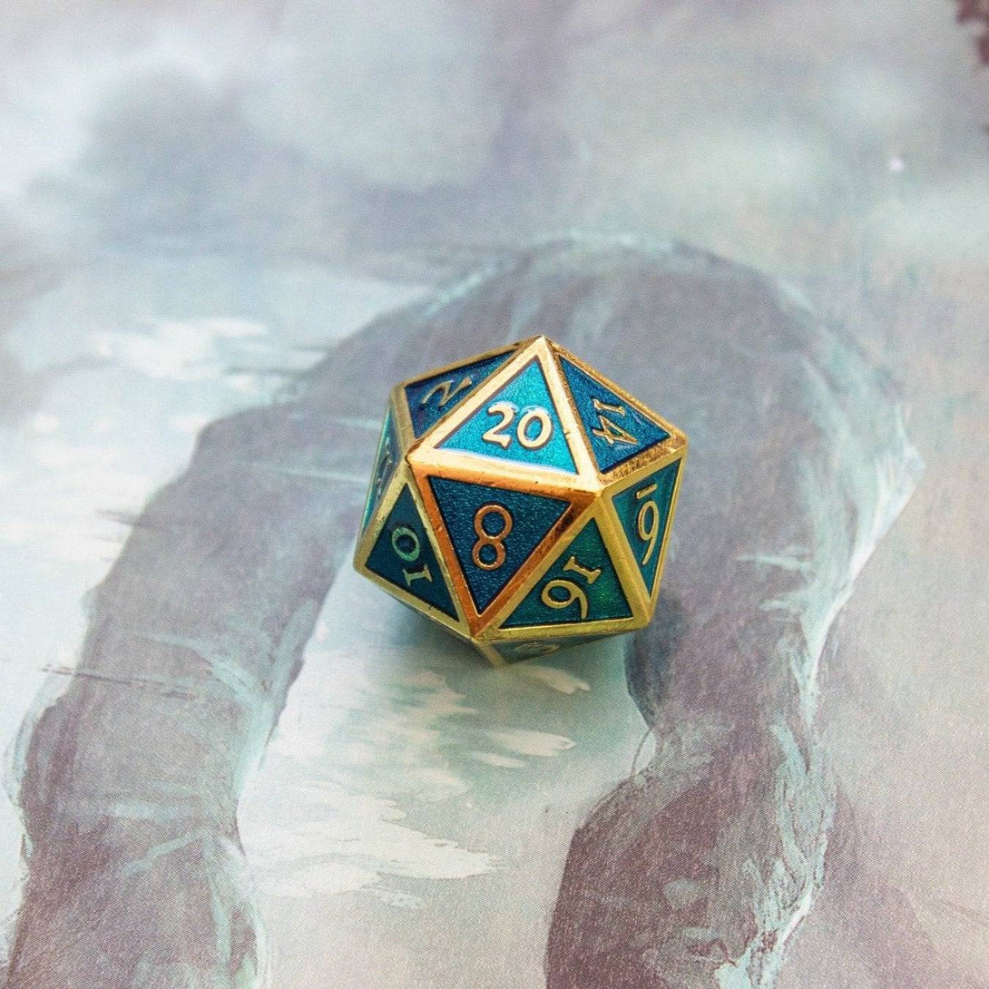 Blue and Gold Metal Dice Set - Mystery Dice Goblin