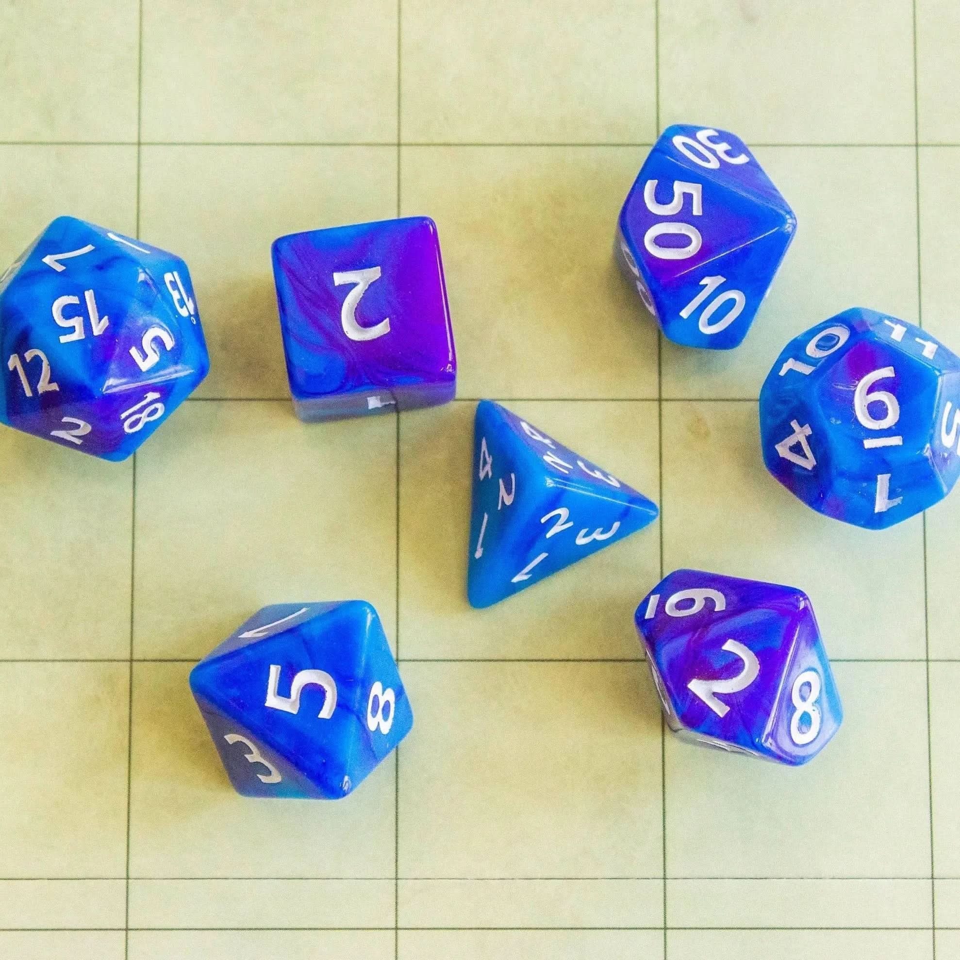 Tie-Dye Blue and Navy Dice Set