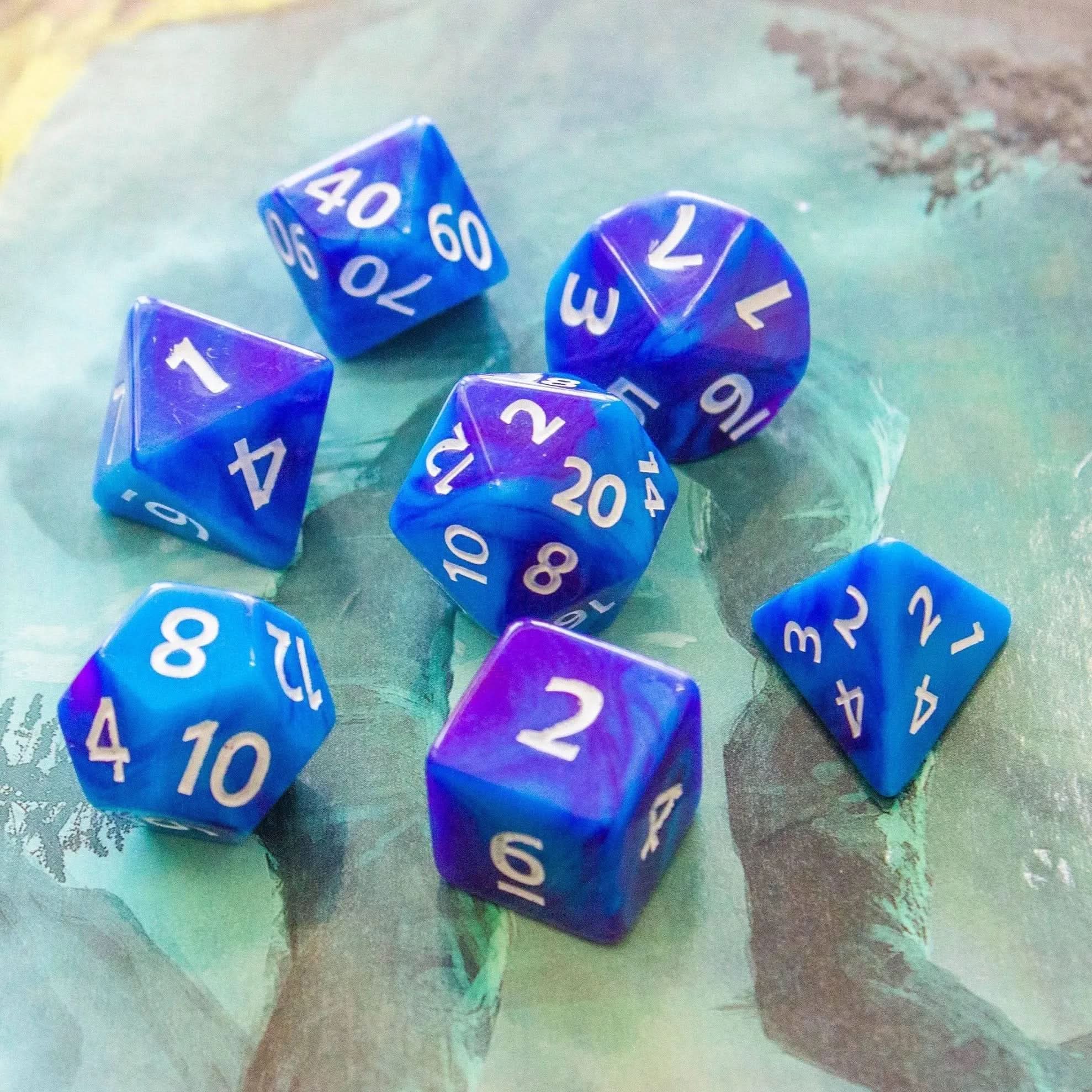 Tie-Dye Blue and Navy Dice Set