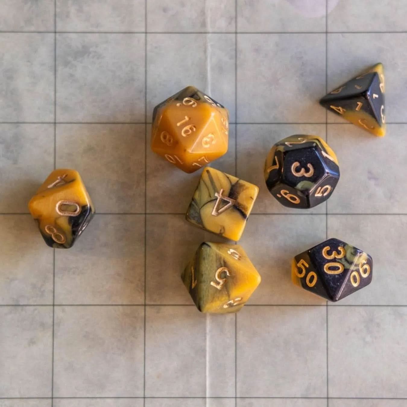 Yellow and Black Tie-Dye Dice Set