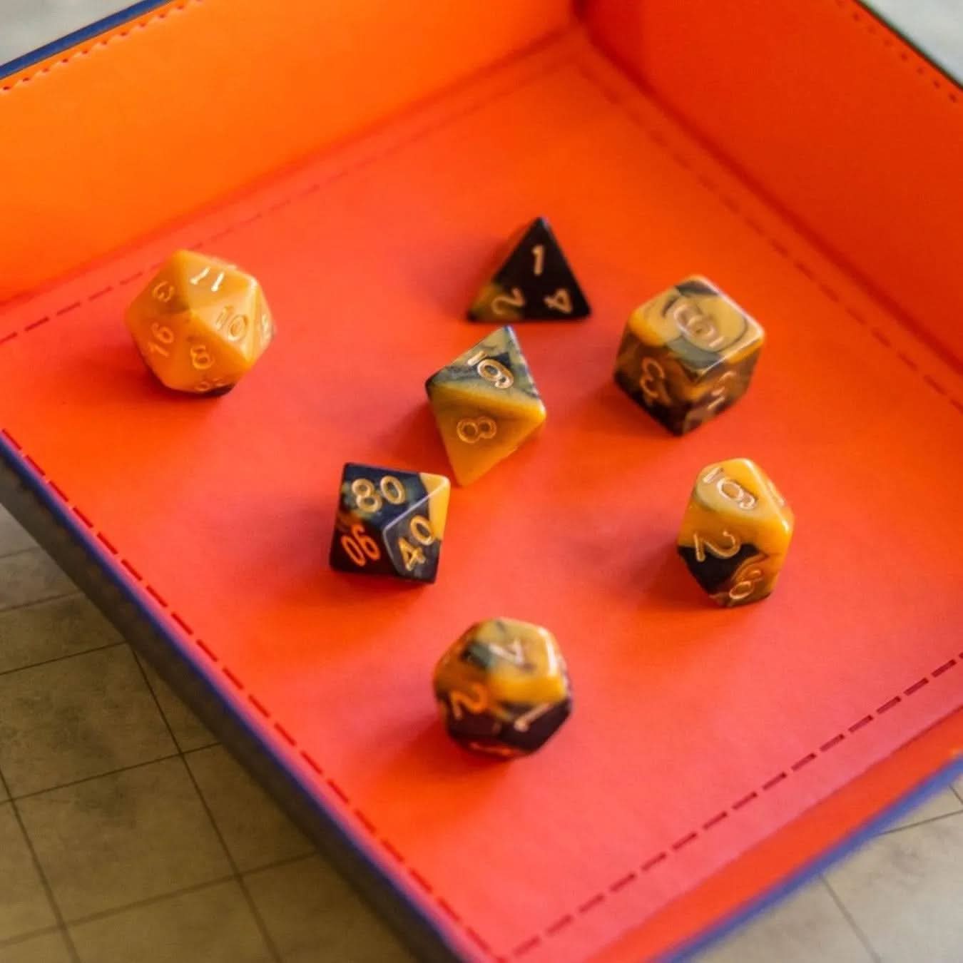 Yellow and Black Tie-Dye Dice Set