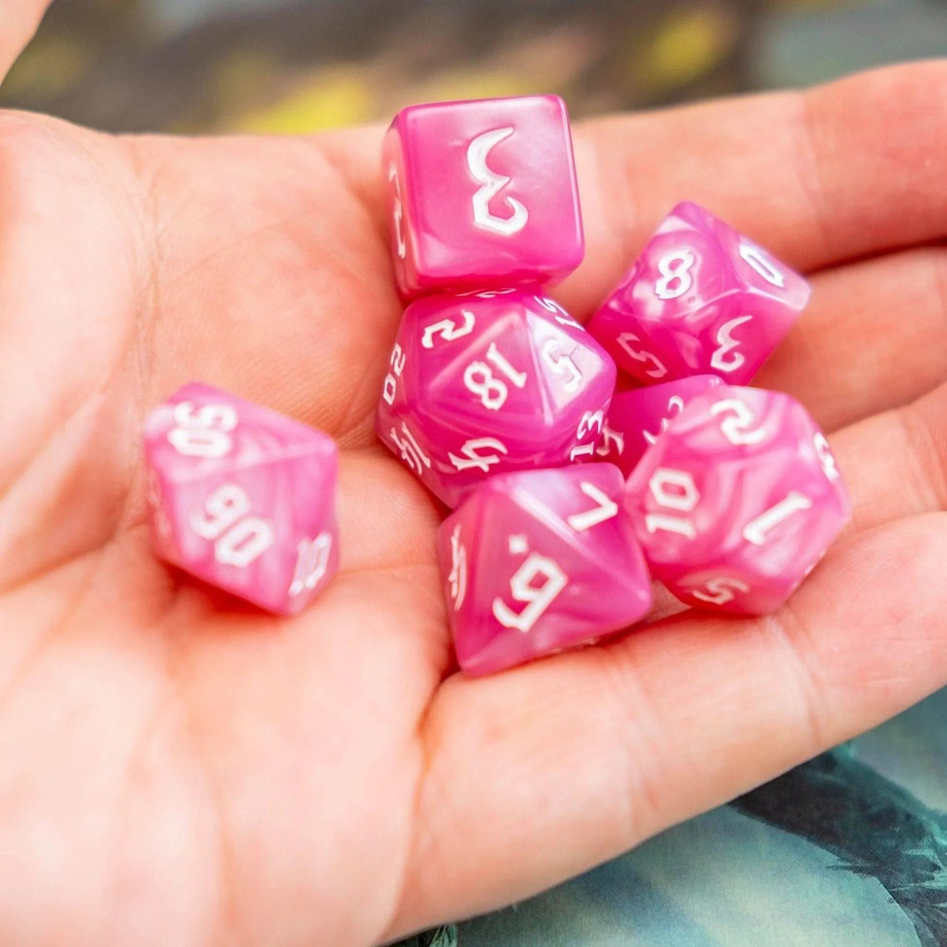 Candy Floss Pink TTRPG Dice Set - Mystery Dice Goblin