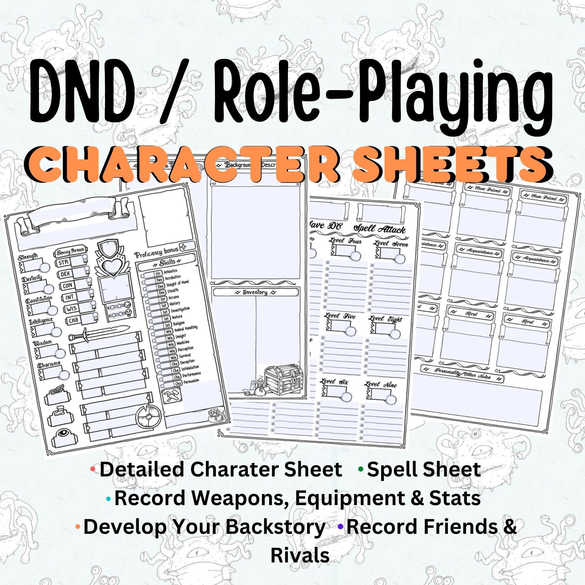 Editable Dungeons and Dragons Character Sheet DND dnd dice