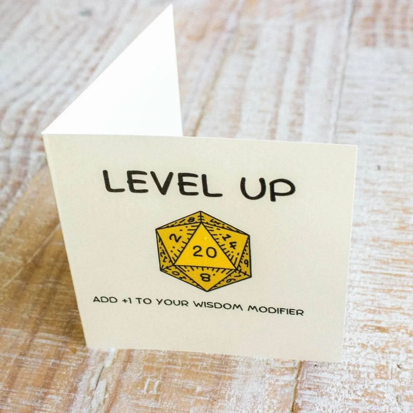 TTRPG Birthday Card Level Up +1 Wisdom - Mystery Dice Goblin