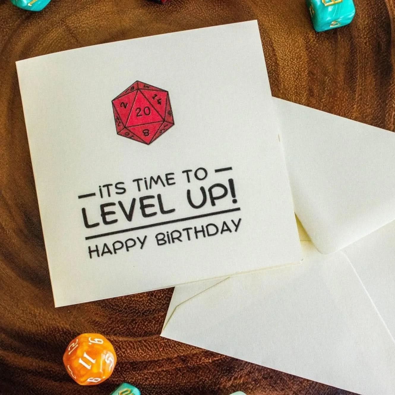 TTRPG Birthday Card Level Up - Mystery Dice Goblin