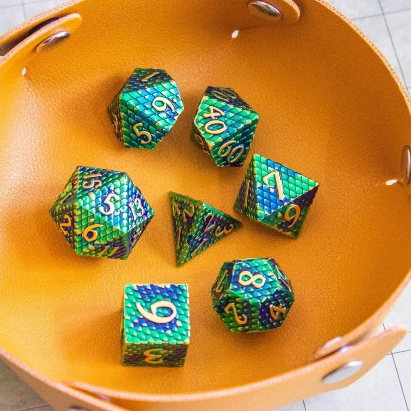 Green Blue Dragon Scale Metal Dice Set