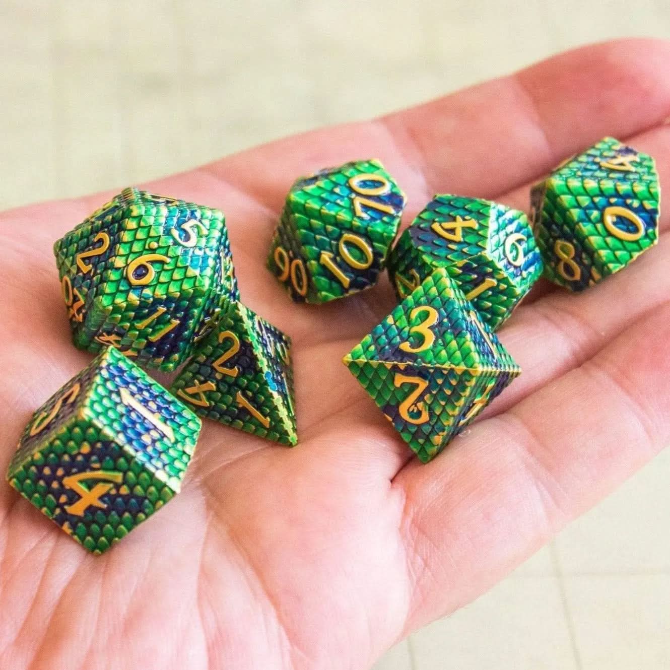 Green Blue Dragon Scale Metal Dice Set