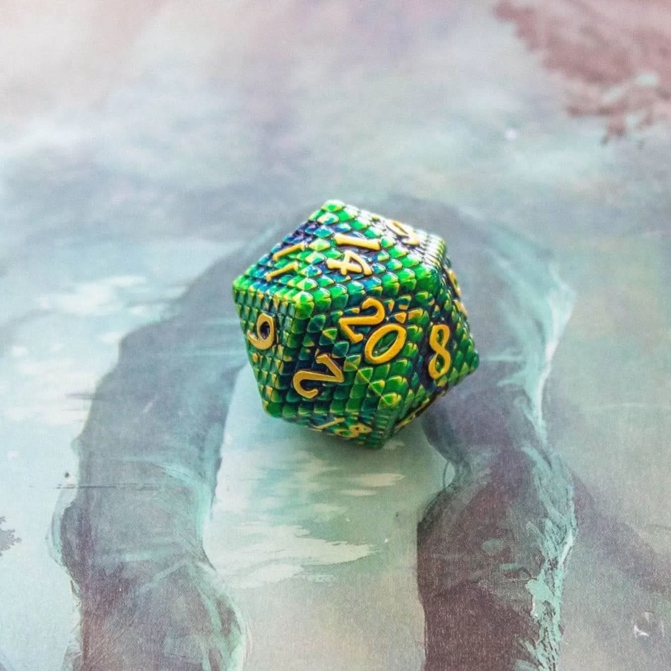Green Blue Dragon Scale Metal Dice Set