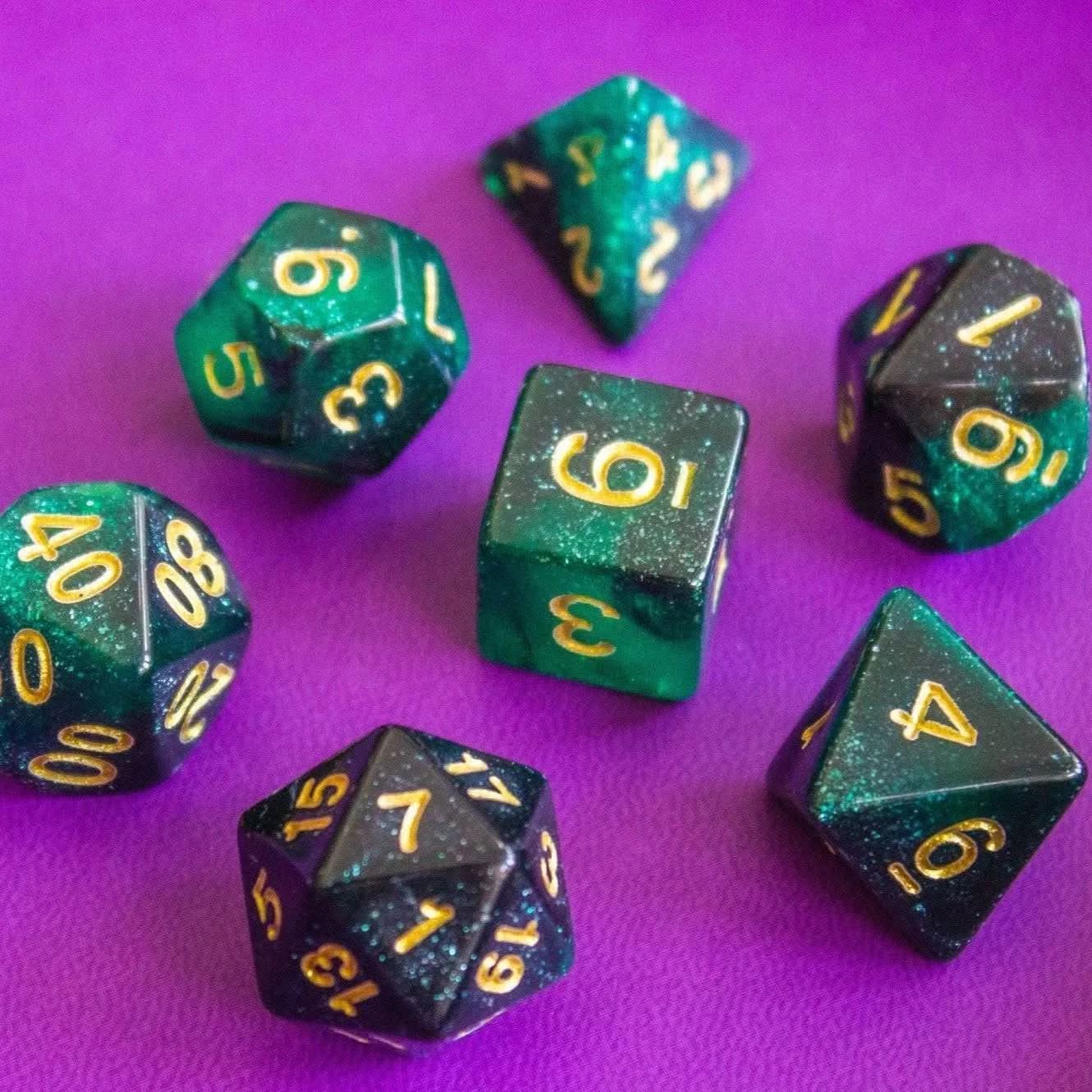 Emerald Green TTRPG Dice Set - Mystery Dice Goblin