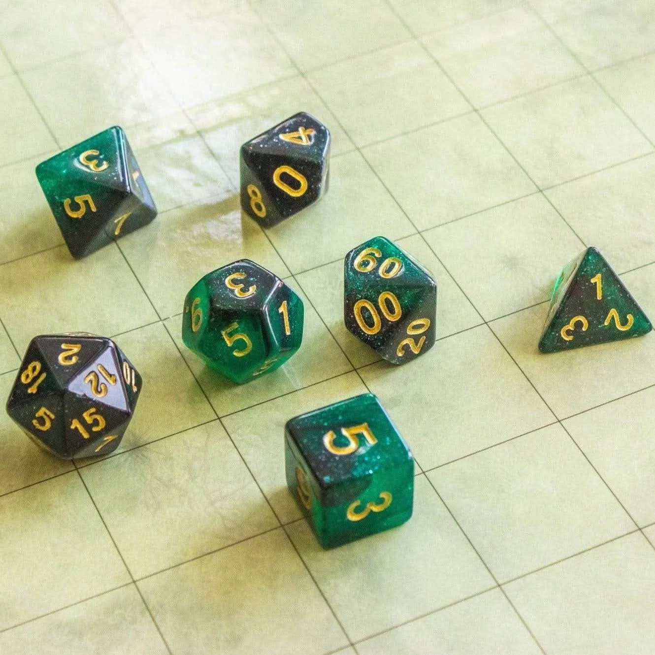 Emerald Green TTRPG Dice Set - Mystery Dice Goblin