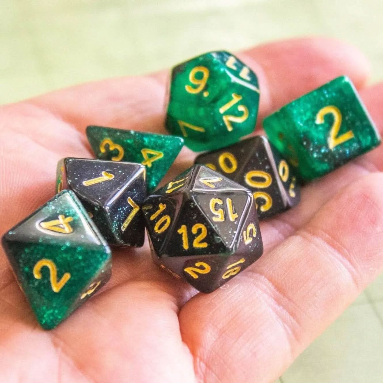 Emerald Green TTRPG Dice Set - Mystery Dice Goblin