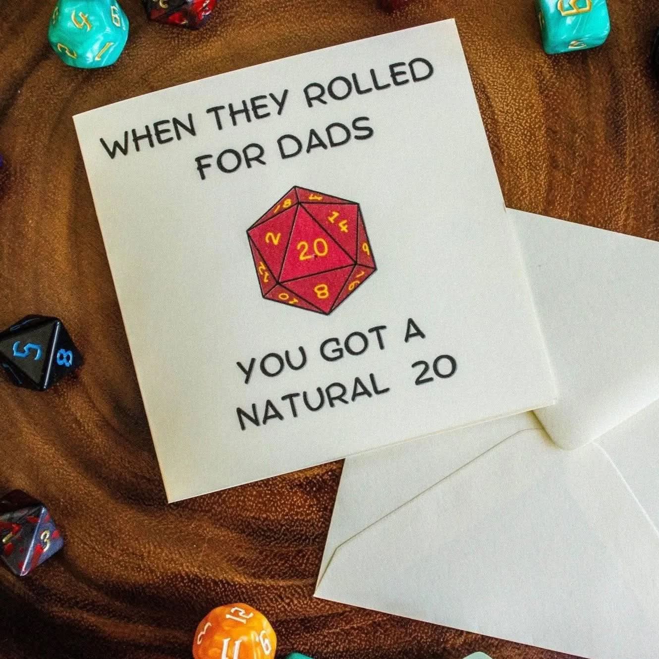 Fathers Day TTRPG Card Natural 20 - Mystery Dice Goblin