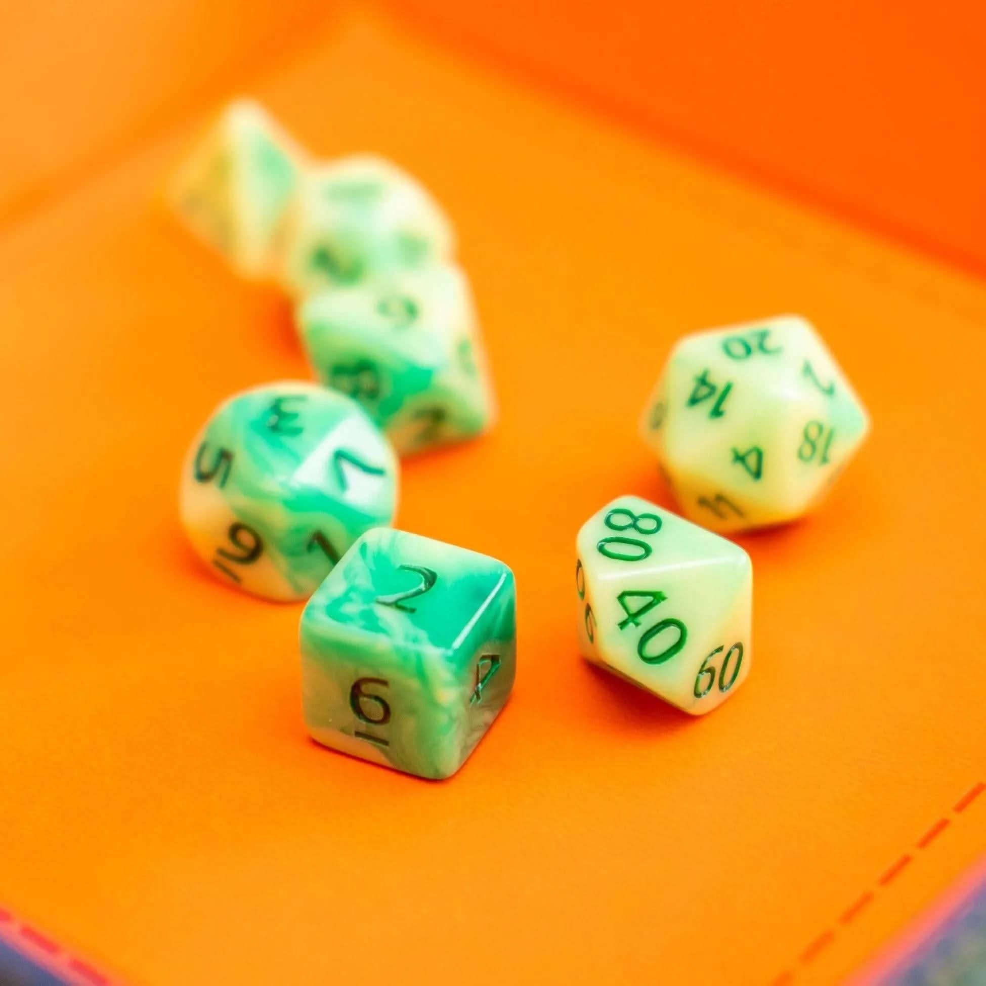Green Swirl Dice Set