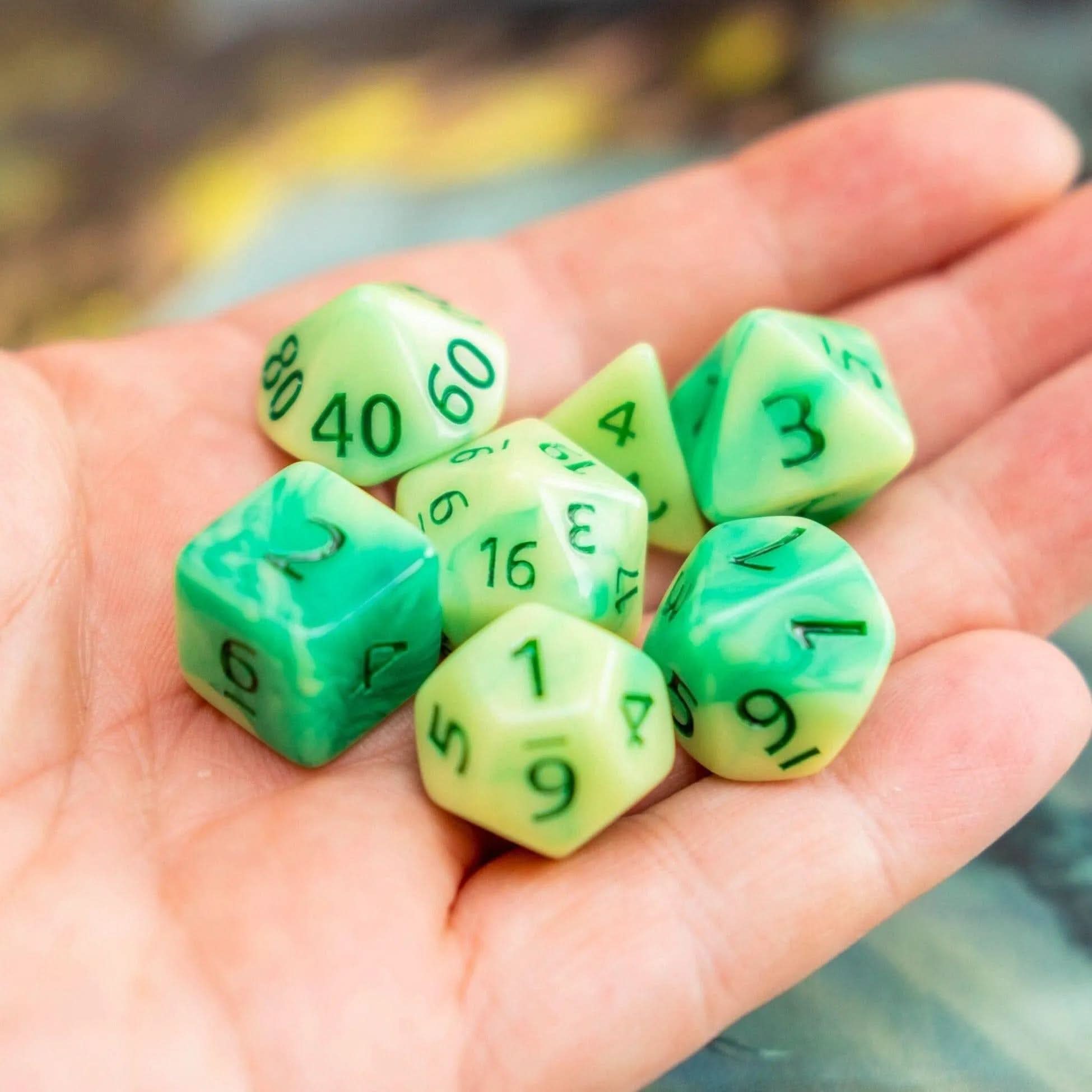 Green Swirl Dice Set
