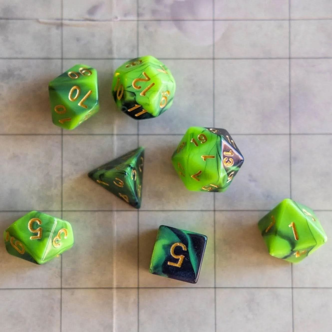 Green Gothic TTRPG Dice Set - Mystery Dice Goblin