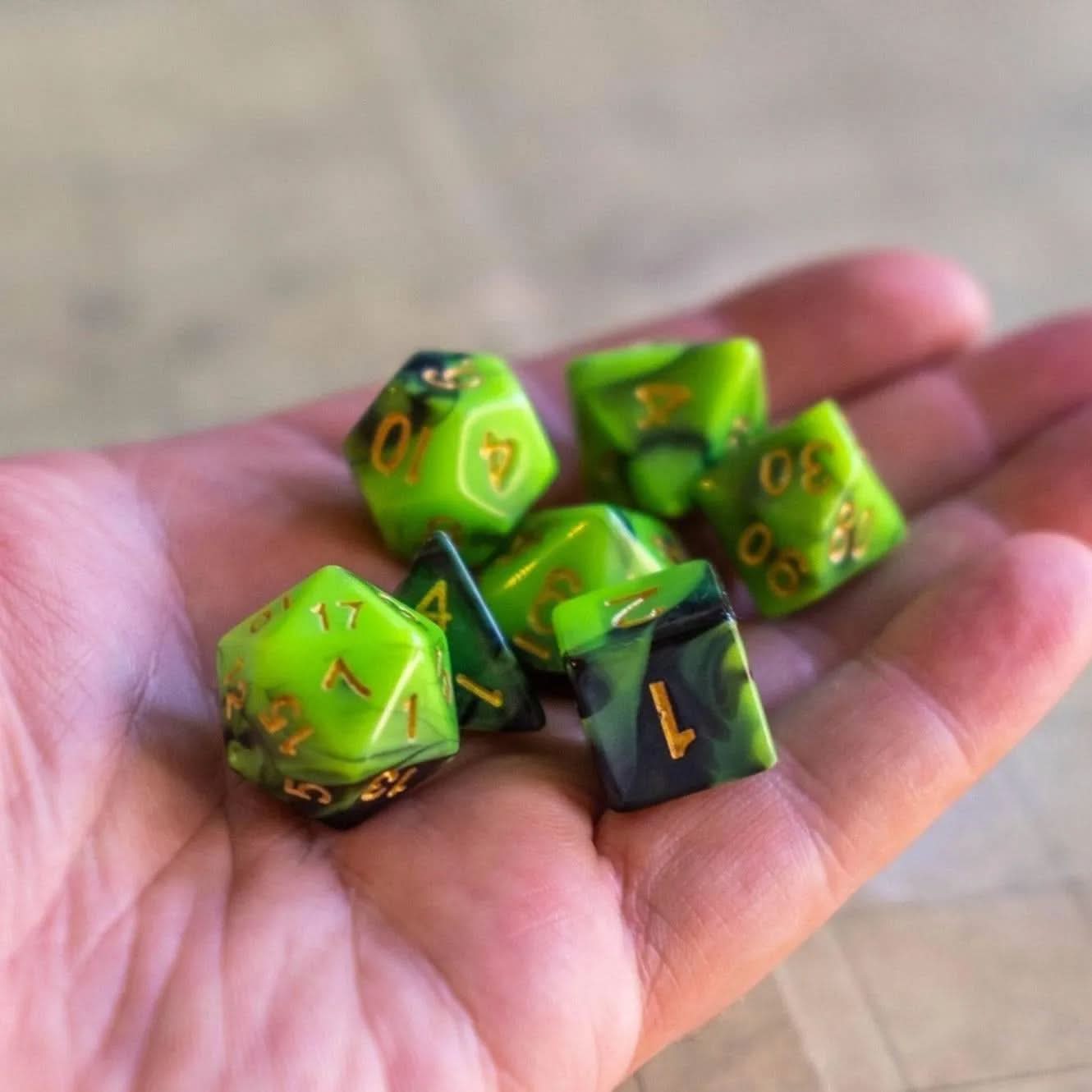 Green Gothic TTRPG Dice Set - Mystery Dice Goblin