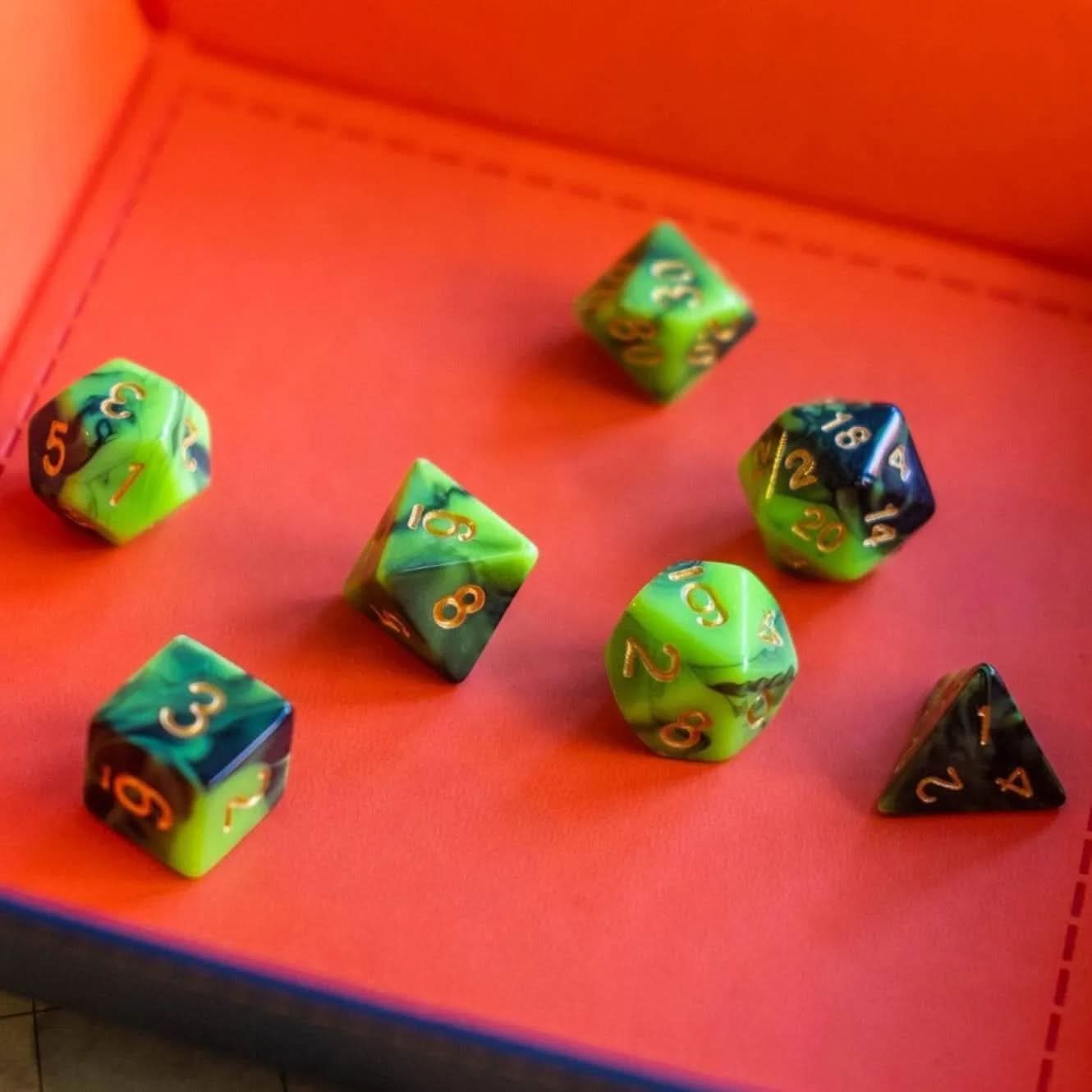 Green and Black Tie-Dye Dice Set