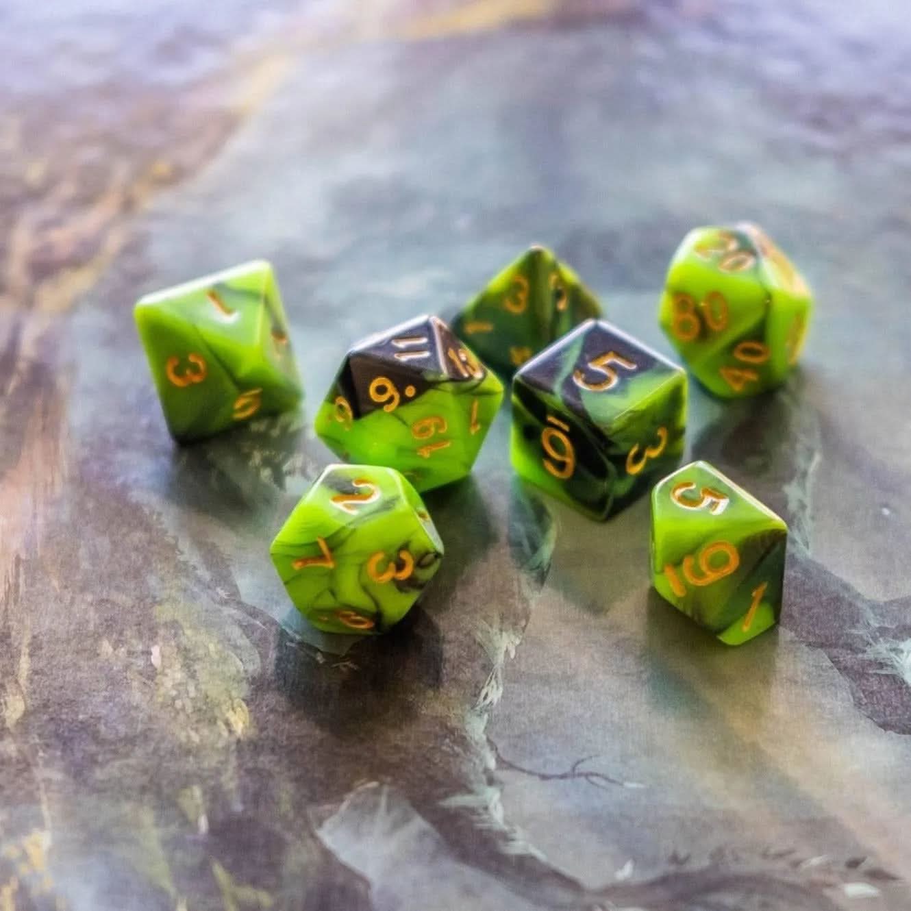 Green and Black Tie-Dye Dice Set
