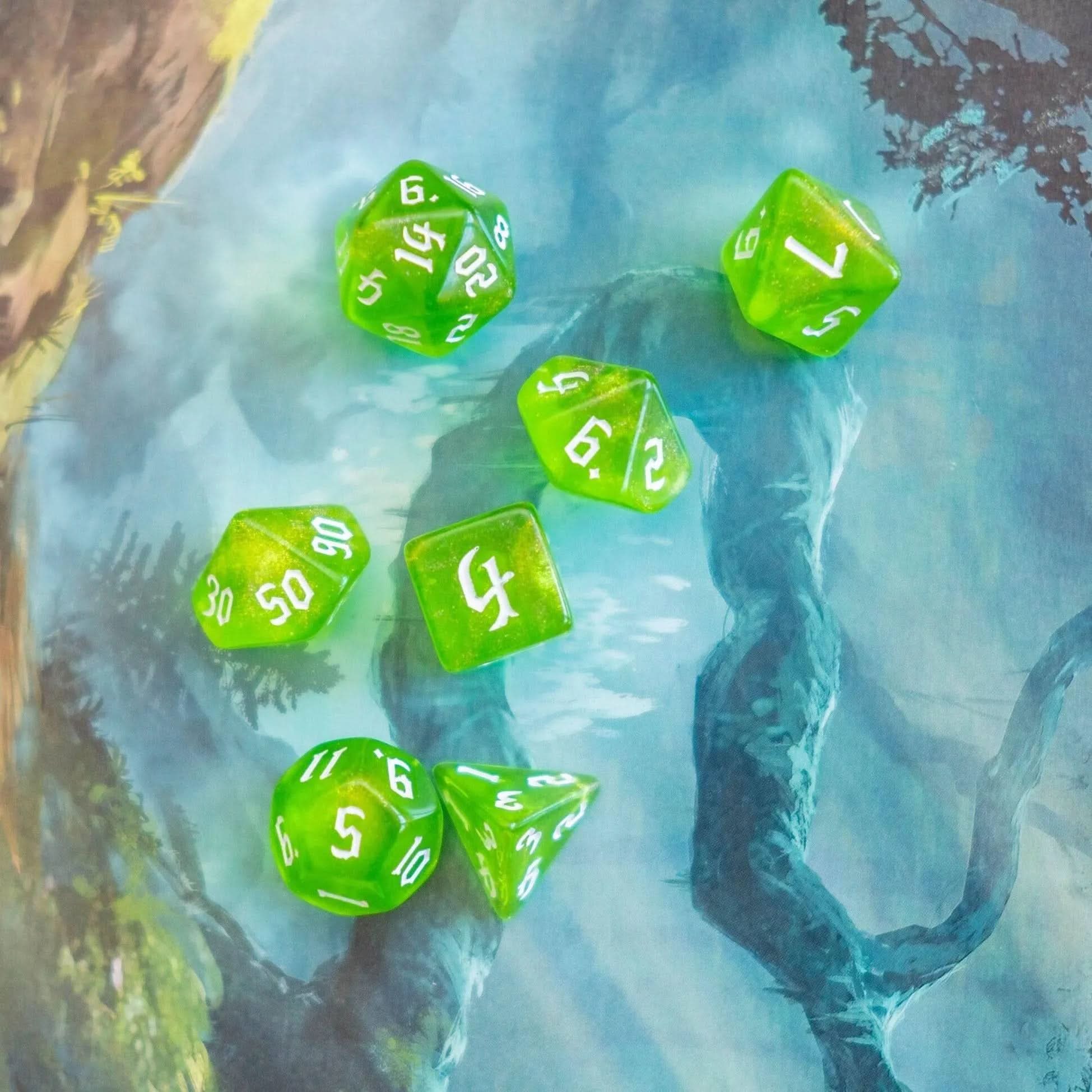 Green Lagoon TTRPG Dice Set - Mystery Dice Goblin