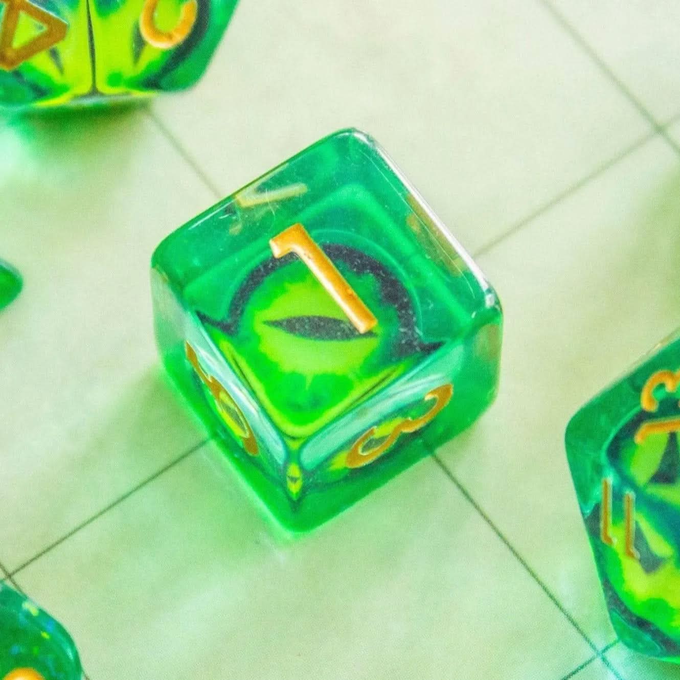 Green Snake Eyes Dice Set - Mystery Dice Goblin