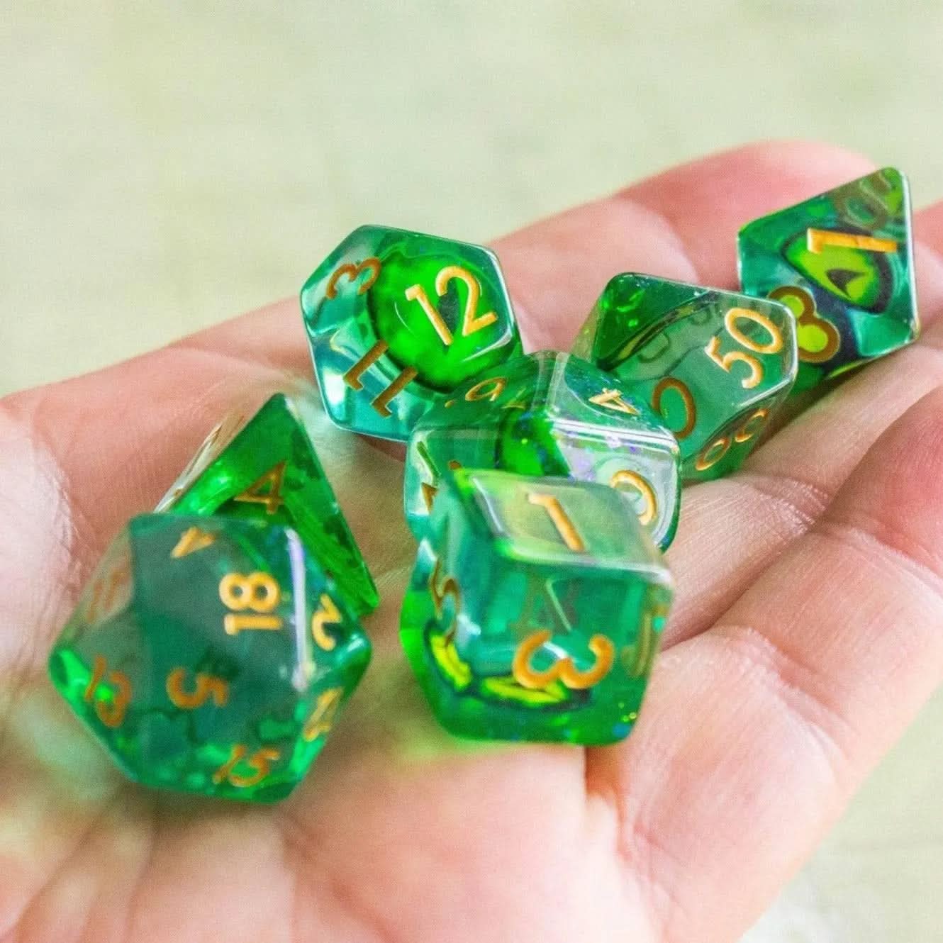 Green Snake Eyes Dice Set - Mystery Dice Goblin