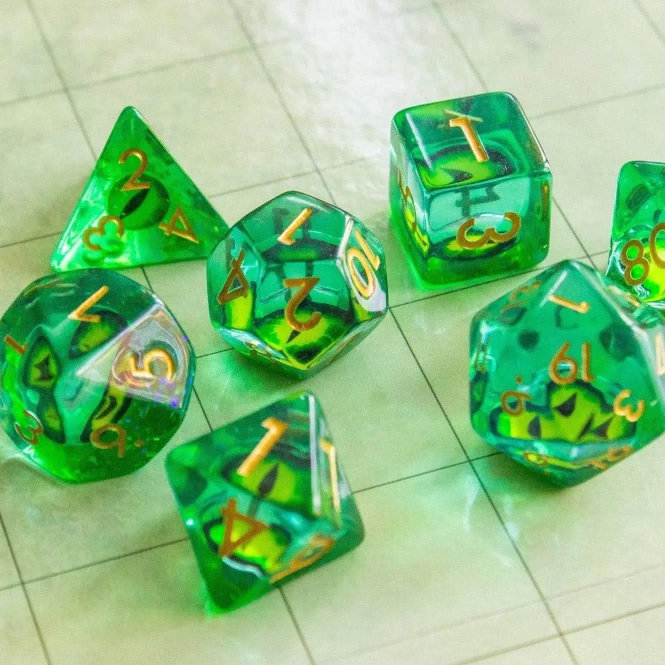 Green Snake Eyes Dice Set - Mystery Dice Goblin