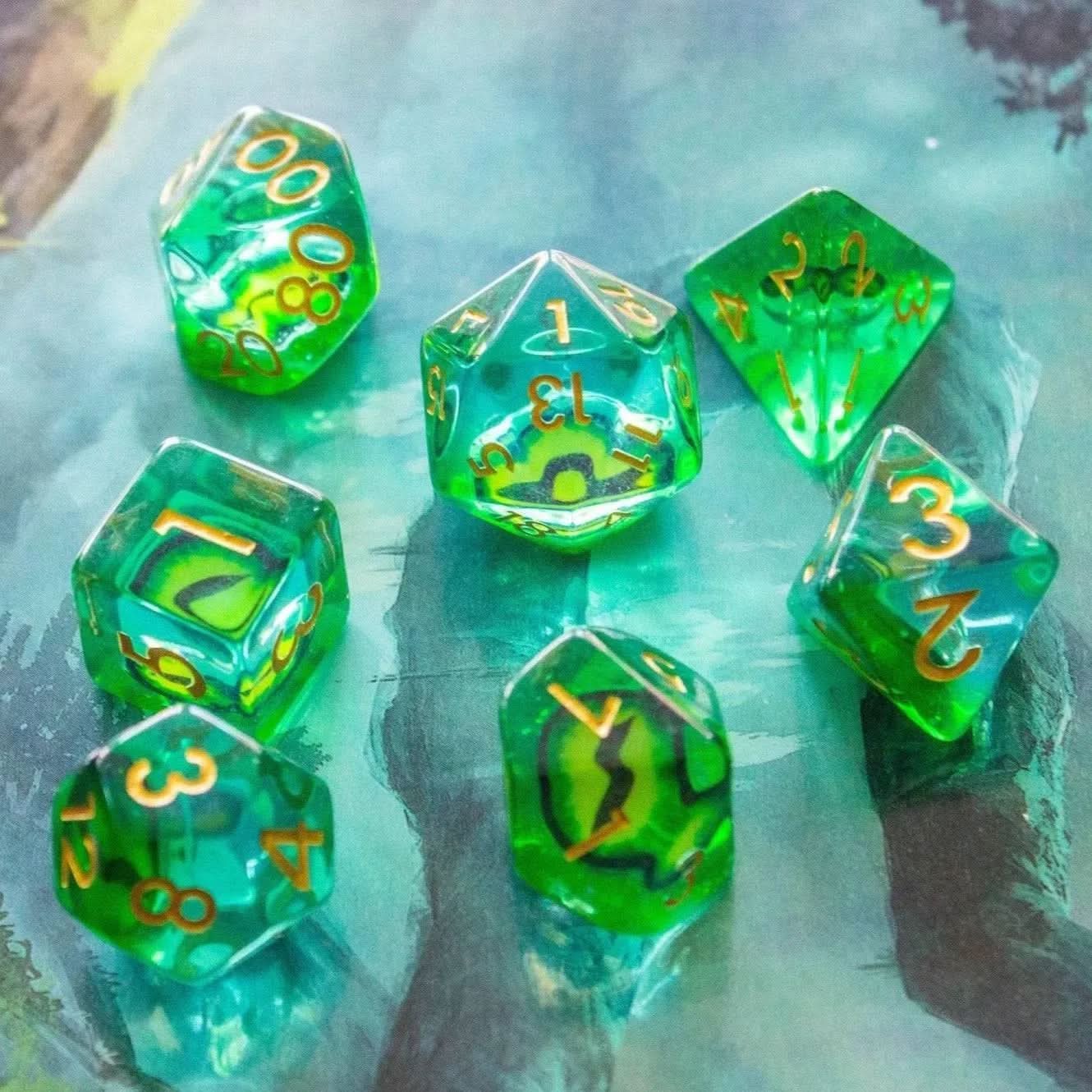 Green Snake Eyes Dice Set - Mystery Dice Goblin