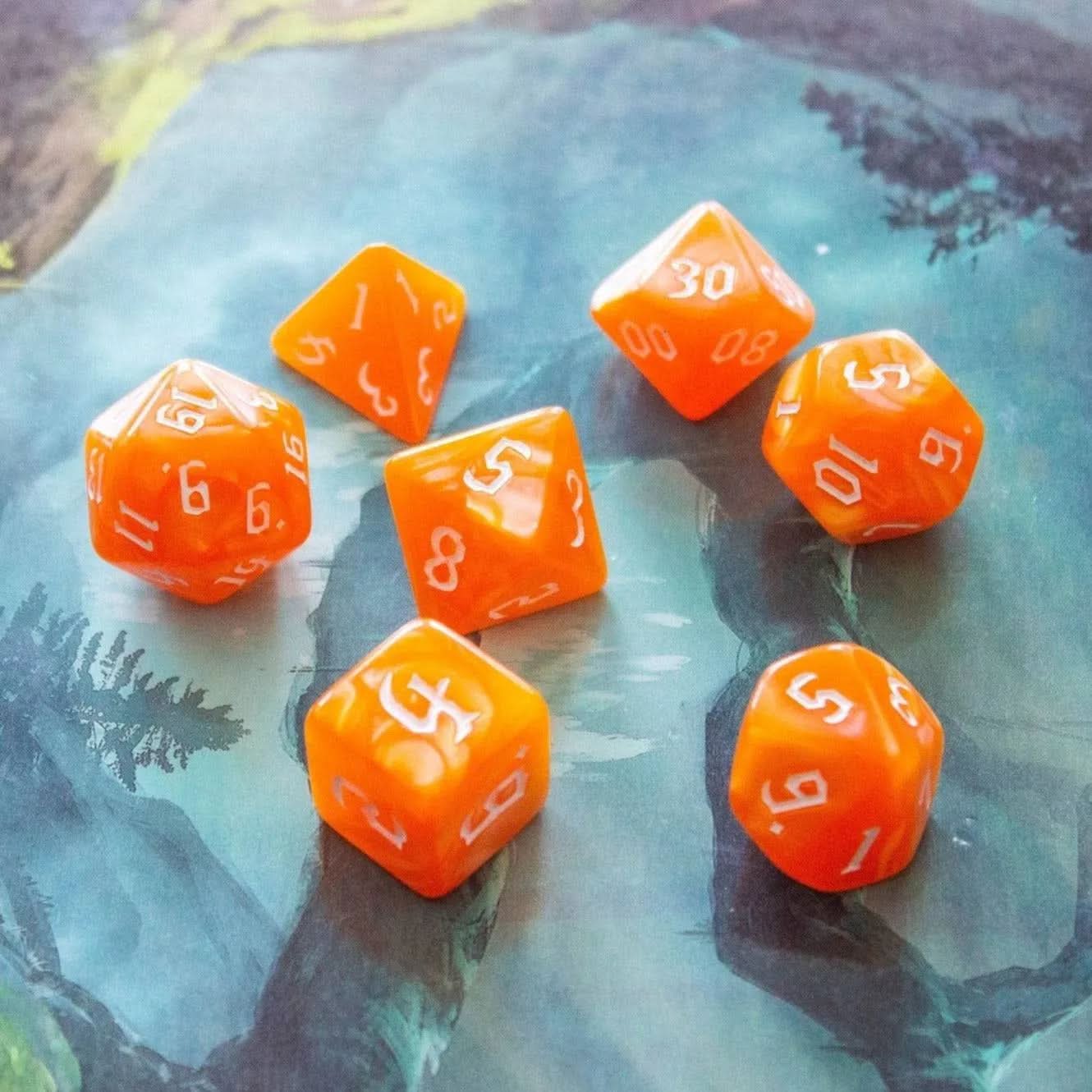 Jaffa Orange TTRPG Dice Set - Mystery Dice Goblin