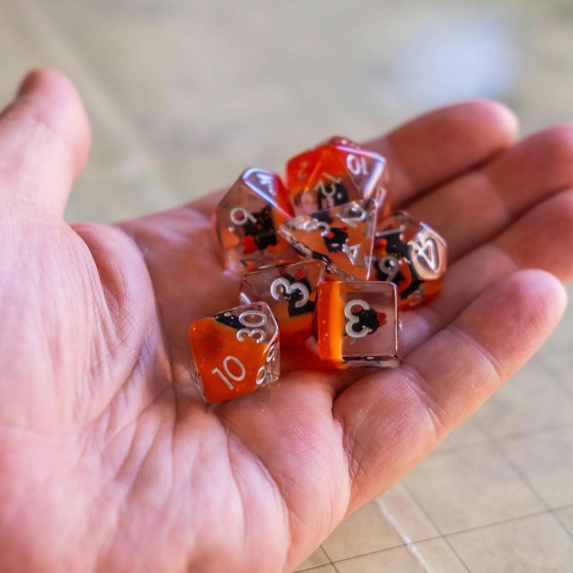 Little Devil Orange TTRPG dice - Mystery Dice Goblin