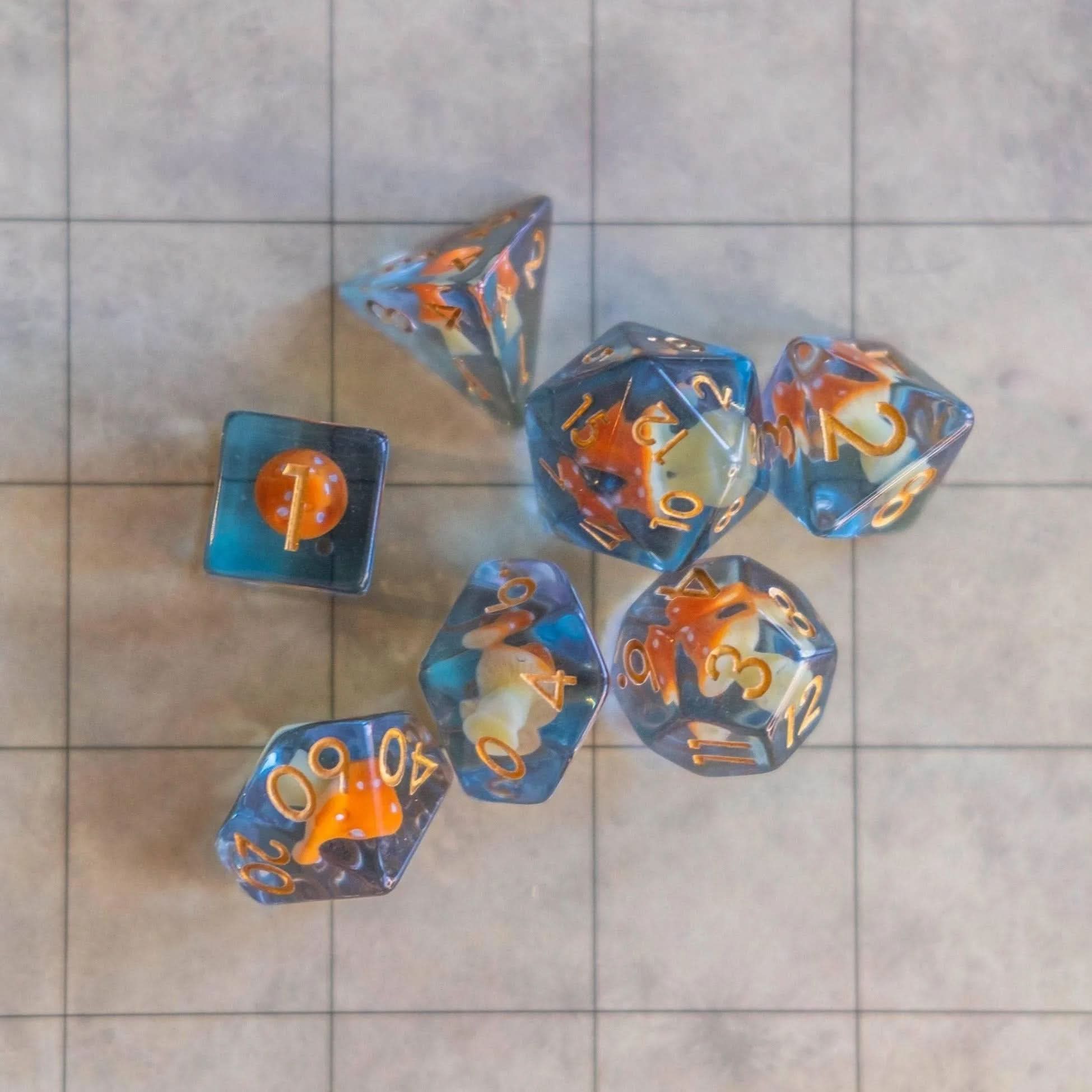 Orange Mushroom TTRPG Dice Set - Mystery Dice Goblin