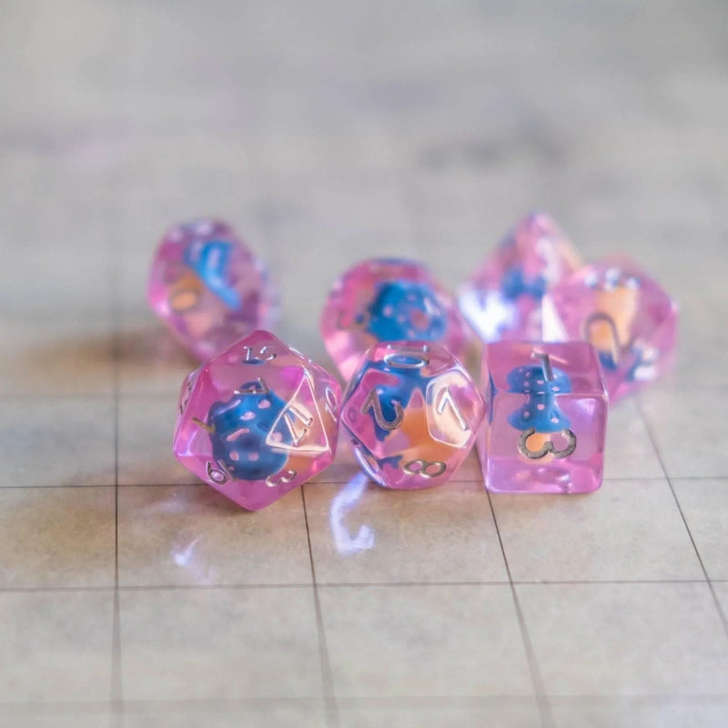 Pink with Blue Mushroom Dice Set