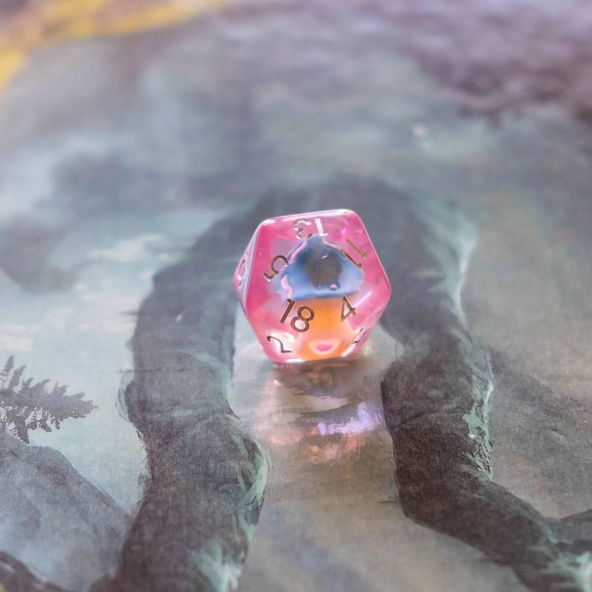 Pink with Blue Mushroom Dice Set