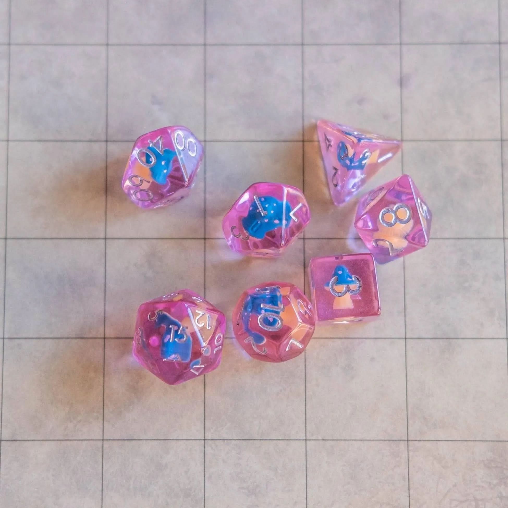 Pink Mushroom TTRPG Dice Set - Mystery Dice Goblin