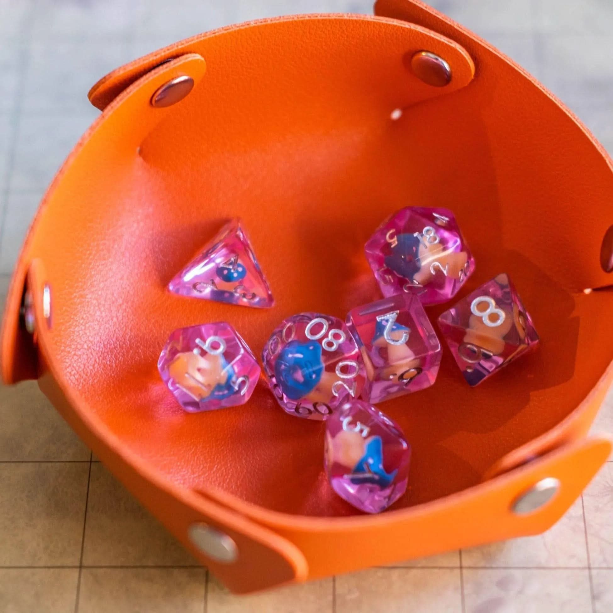Pink with Blue Mushroom Dice Set