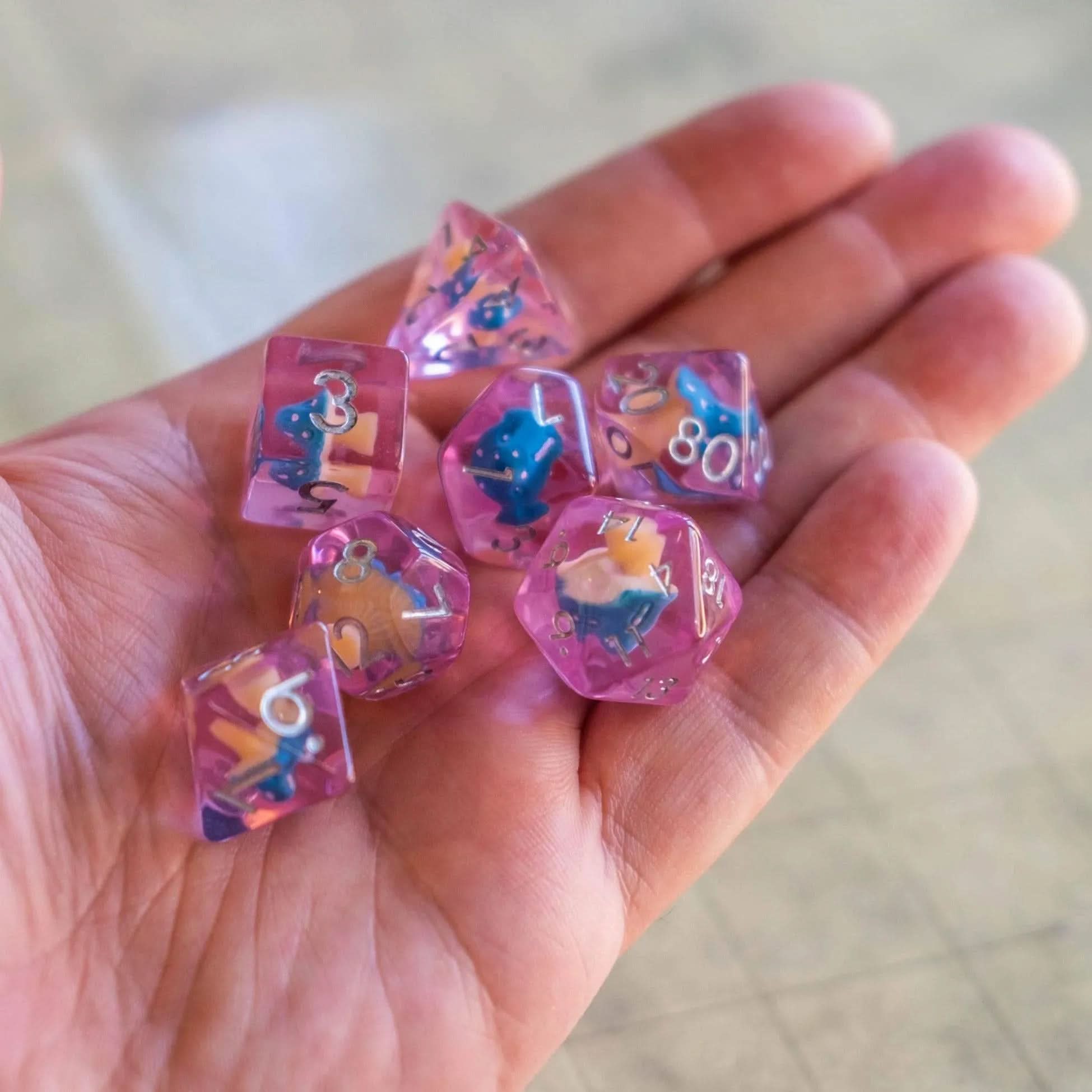 Pink with Blue Mushroom Dice Set