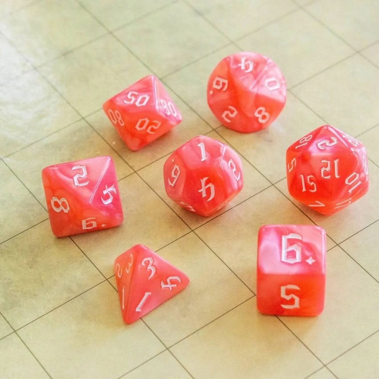 Pink Peach TTRPG Dice Set - Mystery Dice Goblin