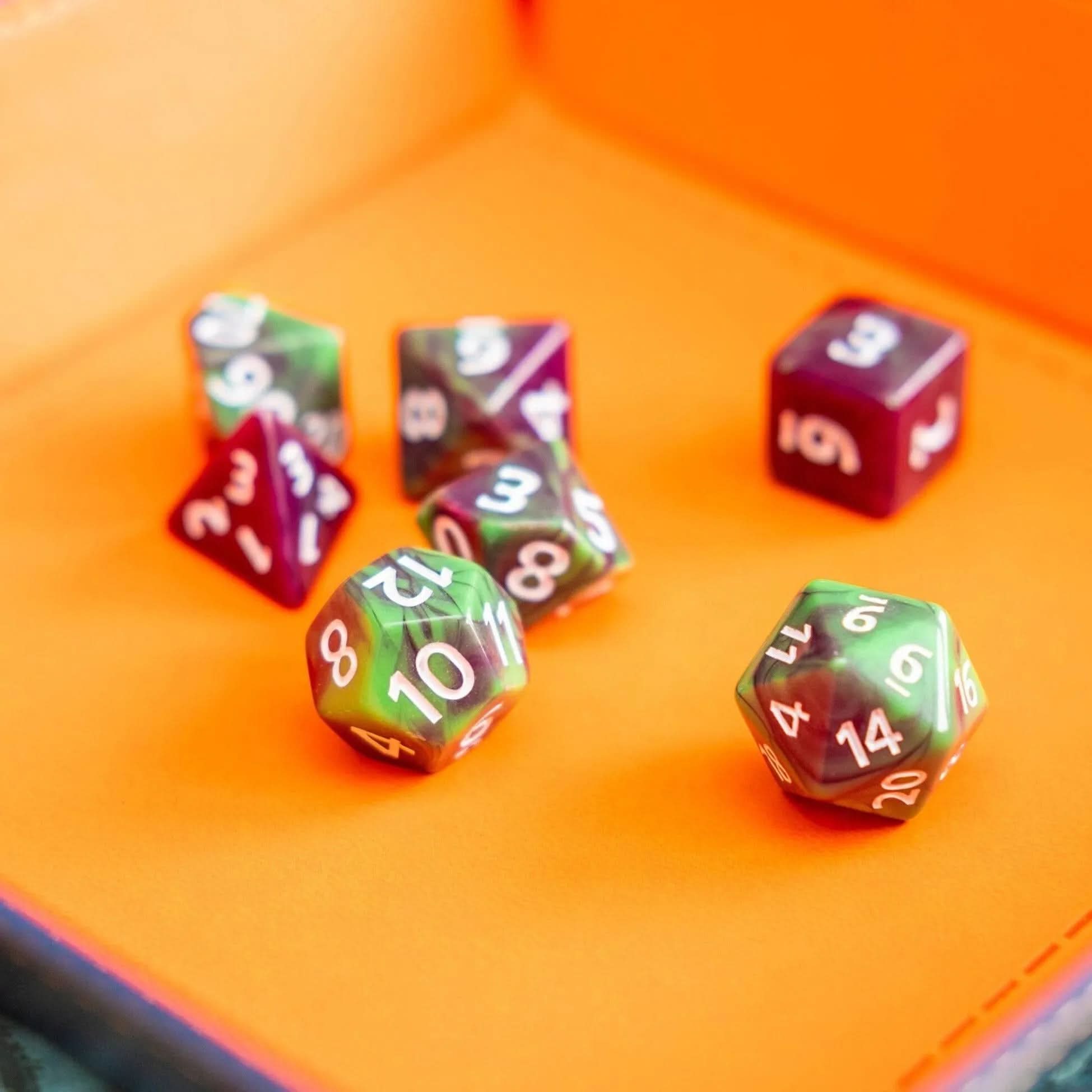 Tie-Dye Green and Purple Dice Set