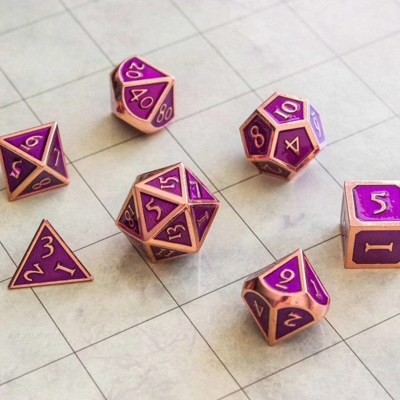 Purple and Rose Gold Metal Dice Set - Mystery Dice Goblin