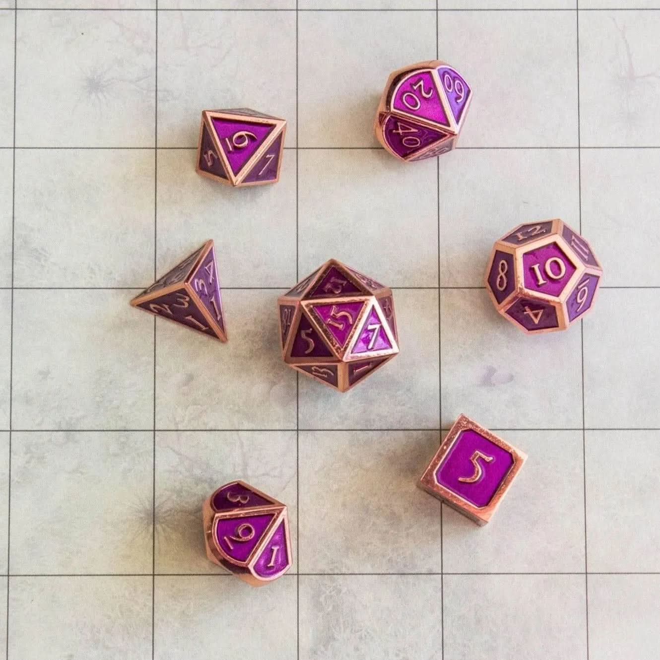 Purple and Rose Gold Metal Dice Set - Mystery Dice Goblin