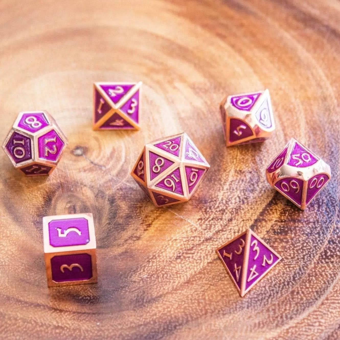 Purple and Rose Gold Metal Dice Set - Mystery Dice Goblin