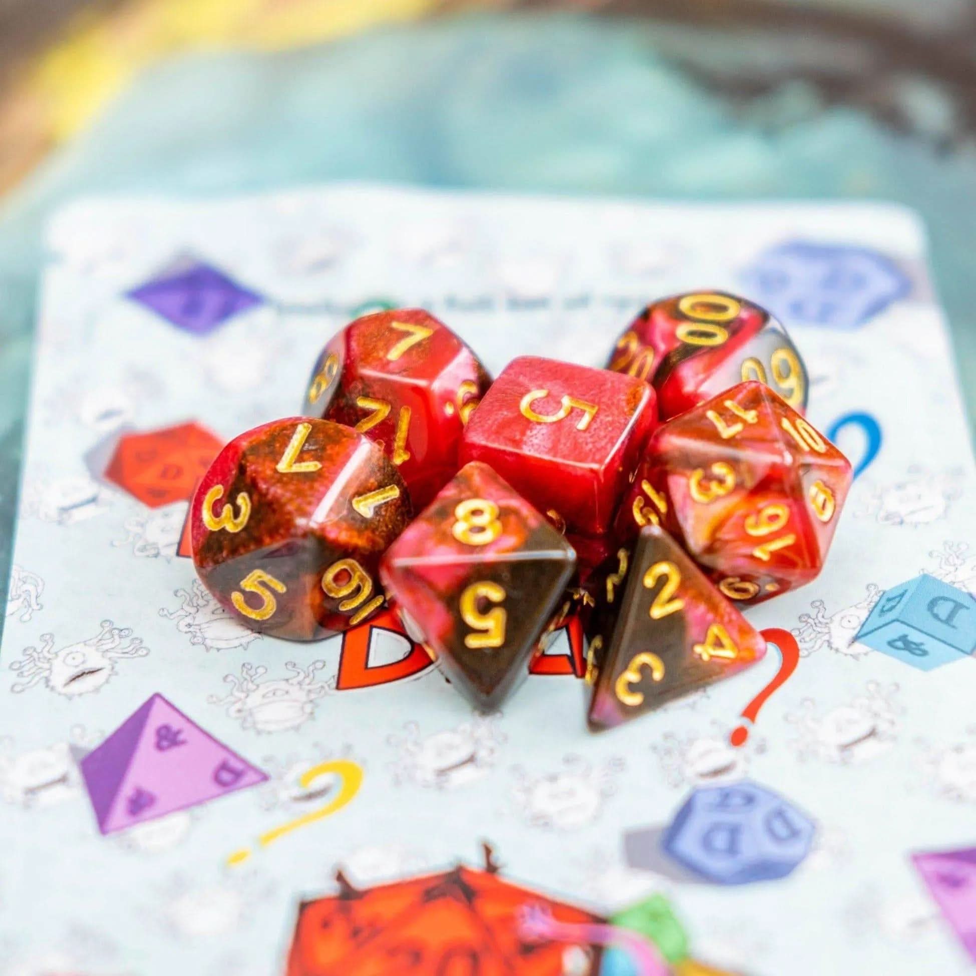 Red and Black Tie-Dye Dice Set