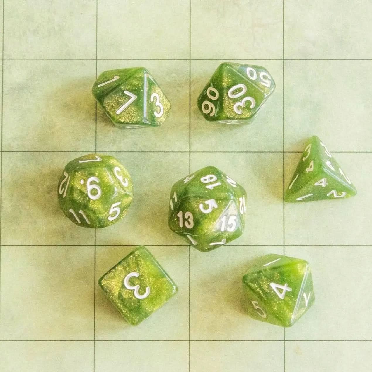 Swamp Green TTRPG Dice Set - Mystery Dice Goblin