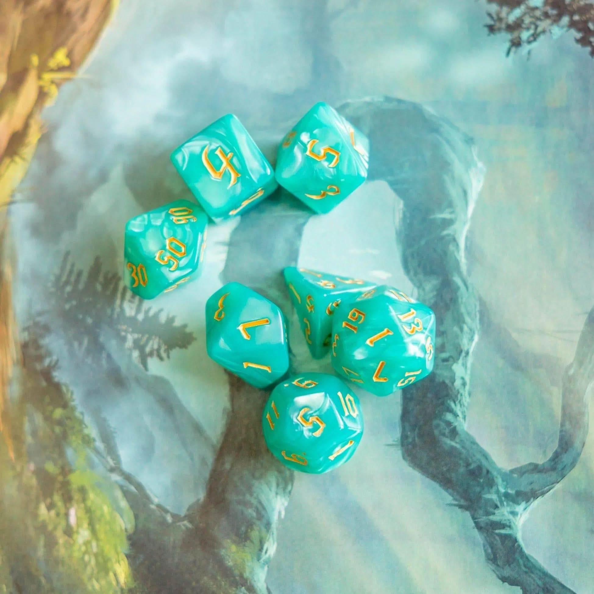 Turquoise Mist TTRPG Dice Set - Mystery Dice Goblin