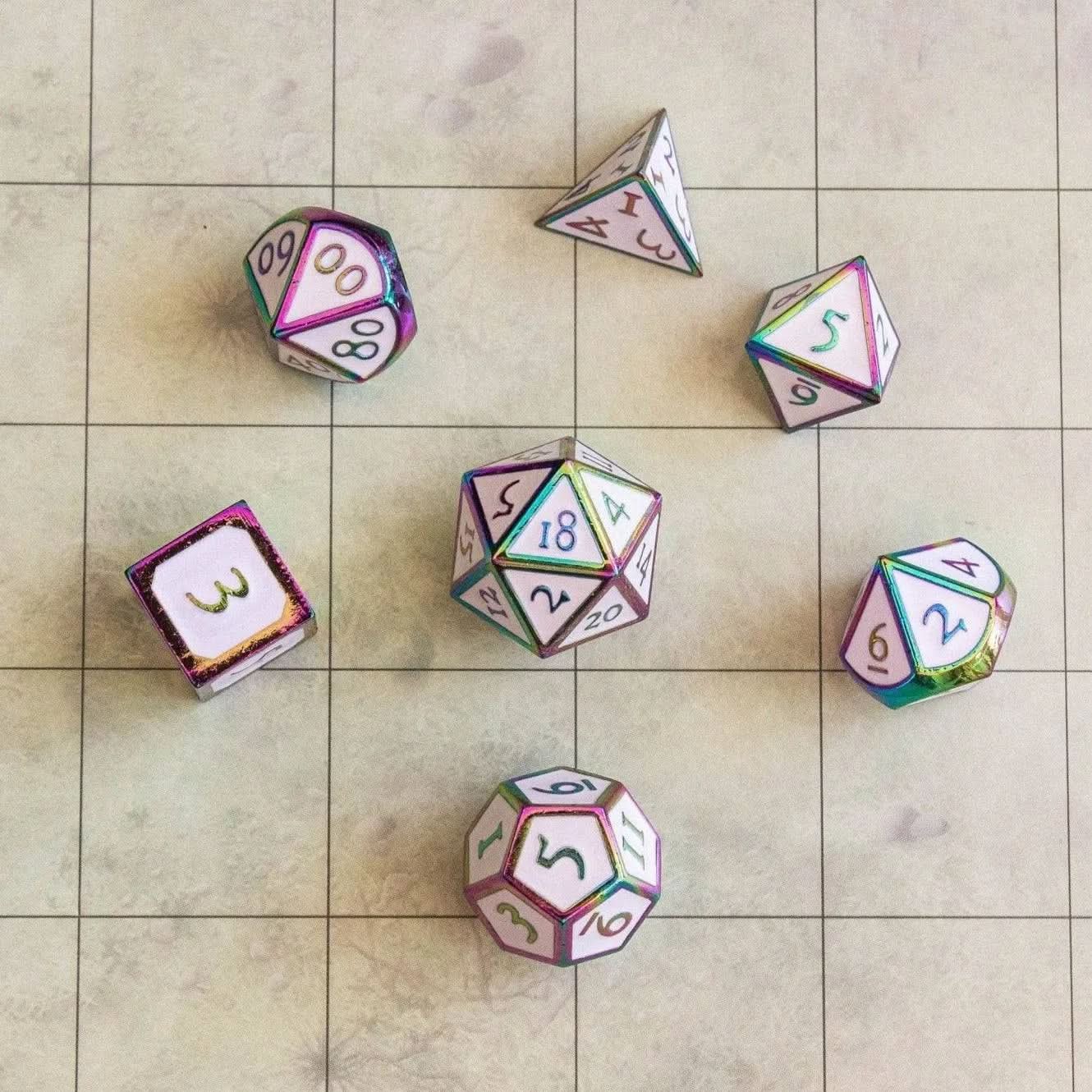 White and Rainbow Metal Dice Set - Mystery Dice Goblin