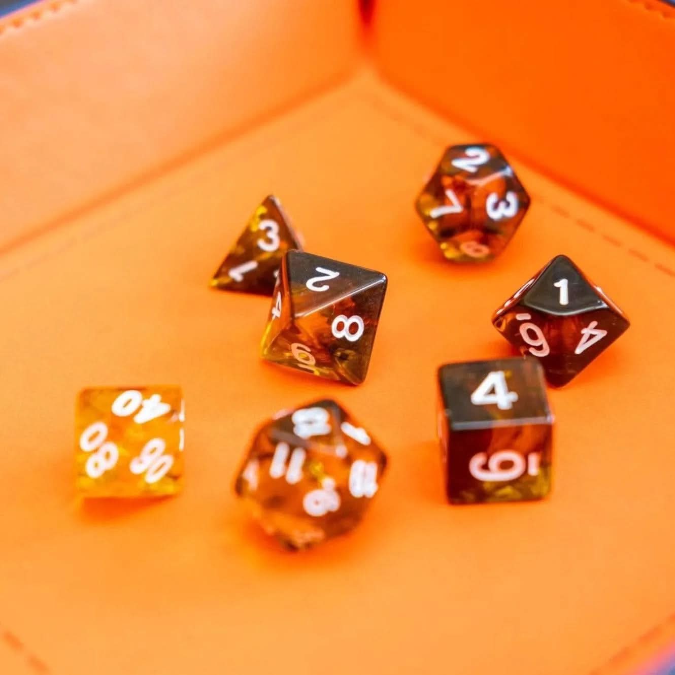 Yellow Tiger Eye TTRPG Dice Set - Mystery Dice Goblin