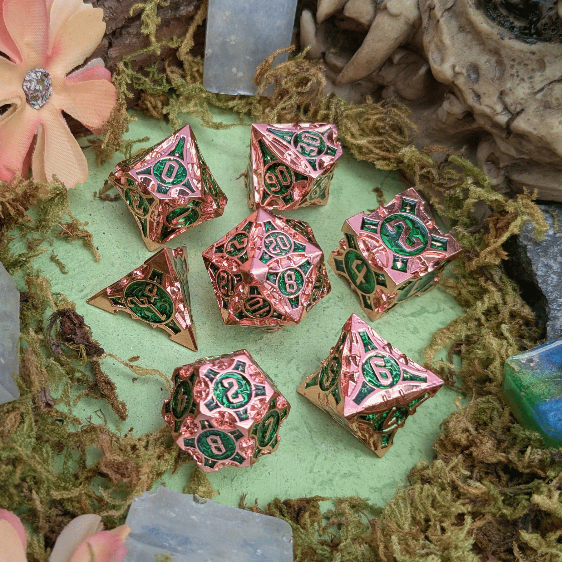 Point Copper and Green Metal Core Dice Set